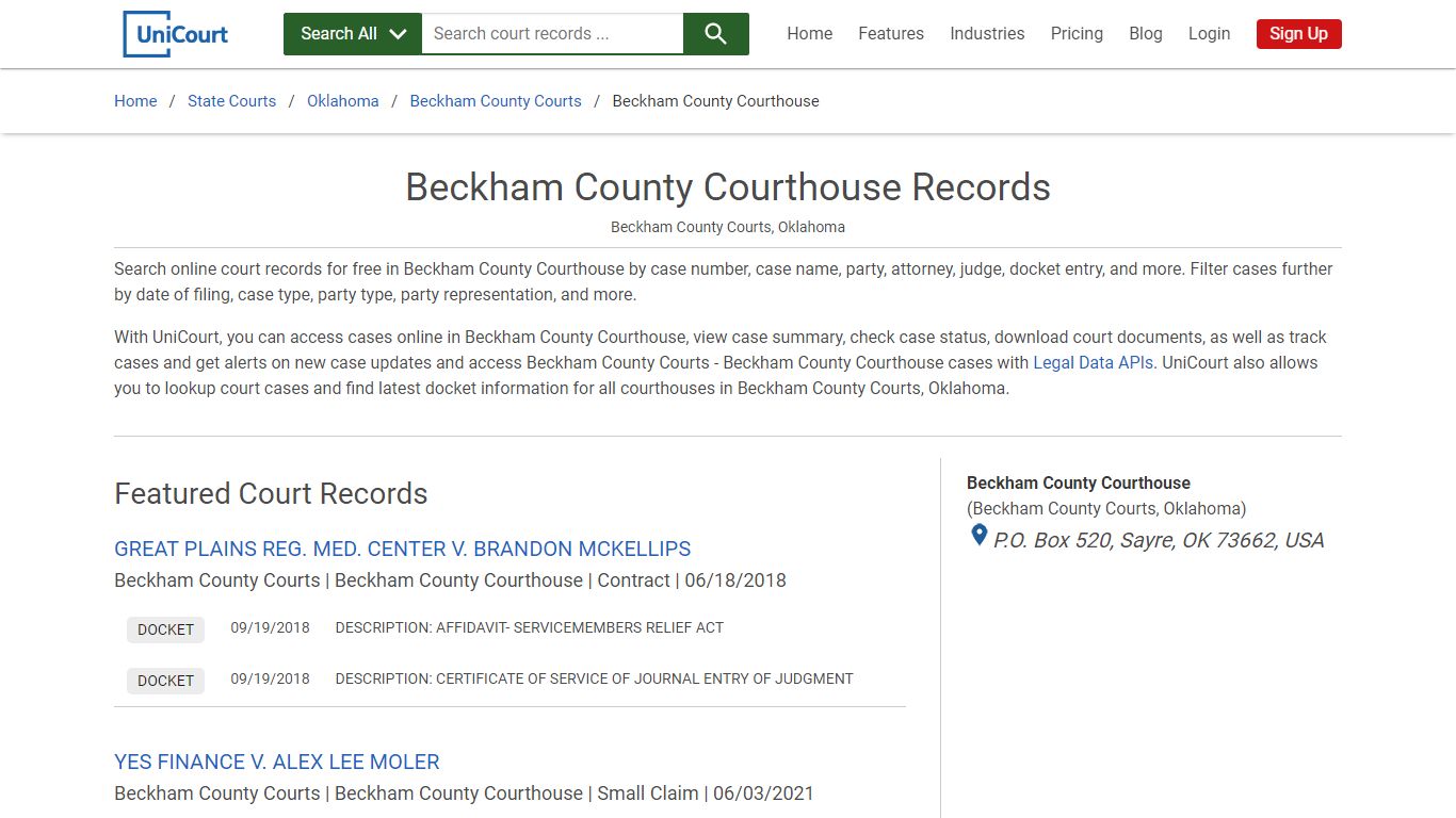 Beckham County Courthouse Records | Beckham | UniCourt